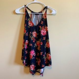 First Love Navy Floral V Neck Tank Top